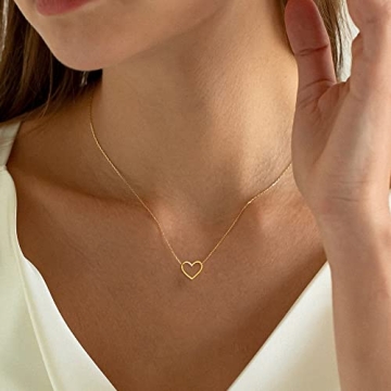 Tewiky Gold Heart Necklace for Women 14k Gold Plated Charm