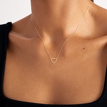Tewiky Gold Heart Necklace for Women 14k Gold Plated Charm
