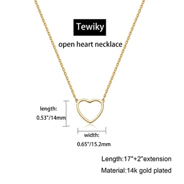 Tewiky Gold Heart Necklace for Women 14k Gold Plated Charm