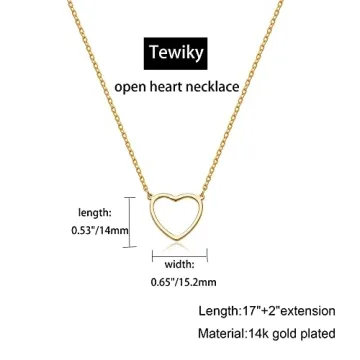 Tewiky Gold Heart Necklace for Women 14k Gold Plated Charm