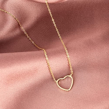 Tewiky Gold Heart Necklace for Women 14k Gold Plated Charm