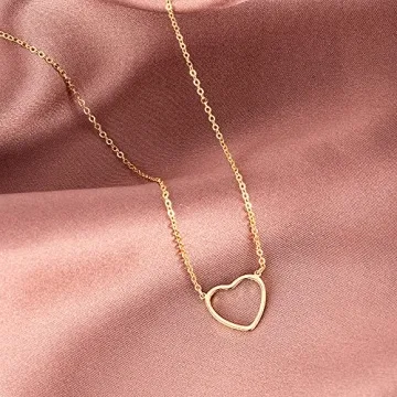 Tewiky Gold Heart Necklace for Women 14k Gold Plated Charm