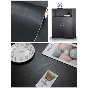 Black Wood Wallpaper - Peel and Stick Wallpaper Wood – Black Wood Self-Adhesive & Removable Wallpaper for Countertop Furniture Kitchen Wall, Realistic Wood Sensation, Easy to Clean, 17.7” ×393” Vinyl