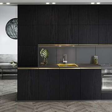 Black Wood Wallpaper - Peel and Stick Wallpaper Wood – Black Wood Self-Adhesive & Removable Wallpaper for Countertop Furniture Kitchen Wall, Realistic Wood Sensation, Easy to Clean, 17.7” ×393” Vinyl