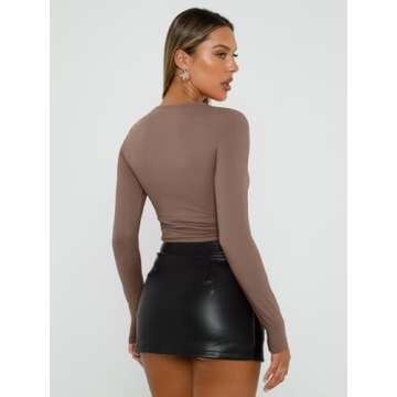 AUTOMET Womens Long Sleeve Shirt Basic Crop Tops Fall Fashion Underscrubs Layer Slim Fit Winter Clothes Black White Coffee Gray M