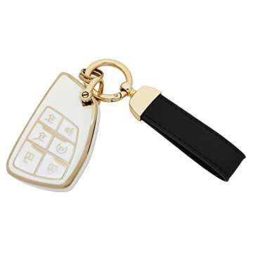 vurbemes 360 Degree Soft TPU Protector Key Fob Cover Case fit for 2019 2020 2021 2022 GMC Yukon Chevy Chevrolet Suburban Tahoe GM Buick Encore Keyless Entry Key Fob (6 button, white)