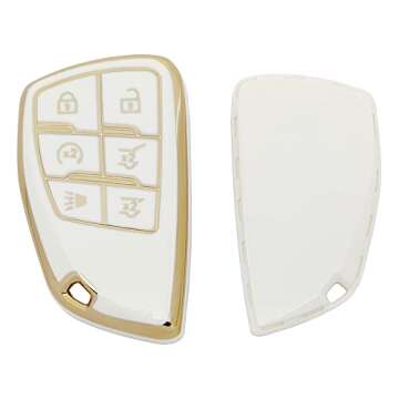 vurbemes 360 Degree Soft TPU Protector Key Fob Cover Case fit for 2019 2020 2021 2022 GMC Yukon Chevy Chevrolet Suburban Tahoe GM Buick Encore Keyless Entry Key Fob (6 button, white)