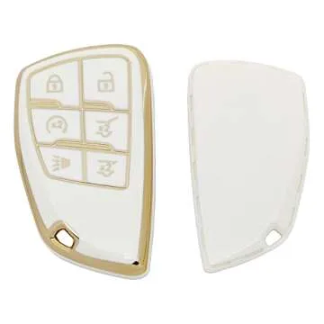 vurbemes 360 Degree Soft TPU Protector Key Fob Cover Case fit for 2019 2020 2021 2022 GMC Yukon Chevy Chevrolet Suburban Tahoe GM Buick Encore Keyless Entry Key Fob (6 button, white)
