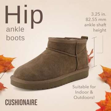 CUSHIONAIRE Women's Hip 2 Genuine Suede Ankle Snow Boots - Pull-On with Cozy Faux Shearling Lining, ...