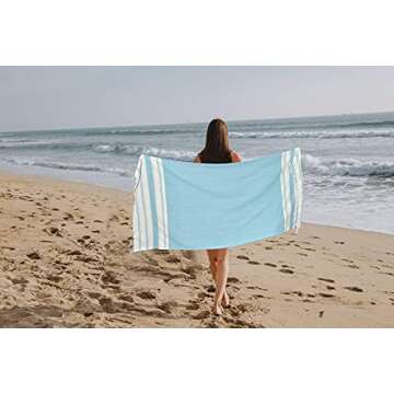 GLAMBURG Peshtemal Turkish Towel Cotton Beach Towels Oversized 36x71 Set of 4, Cotton Beach Towels for Adults, Soft Durable Absorbent Extra Large Bath Sheet Hammam Towel - Aqua Blue