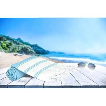 GLAMBURG Peshtemal Turkish Towel Cotton Beach Towels Oversized 36x71 Set of 4, Cotton Beach Towels for Adults, Soft Durable Absorbent Extra Large Bath Sheet Hammam Towel - Aqua Blue