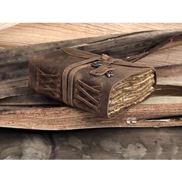 cuero Vintage Leather Journal - Antique Handmade Leather Bound journal with deckle edge paper for Me...
