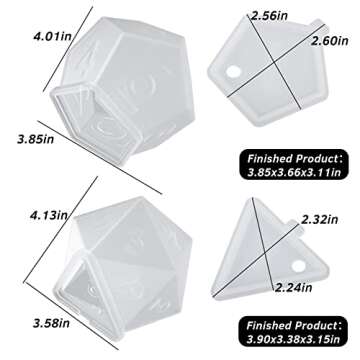 Large Dice Resin Molds, 2 Styles Silicone Dice Mold for Epoxy Resin Casting, Triangle Hexagonal D20 ...