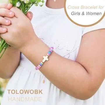 TOLOWOBK Easter Basket Stuffers for Teens Kids Girls Cross Bracelet Christian Gifts Jesus WWJD Bracelets Religious Jewelry Baptism Confirmation First Communion Gifts for Teen Girls Daughter Niece