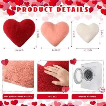 Yuntau 3 Pieces Sherpa Valentine's Day Heart Shaped Decorative Throw Pillows Red Pink Fluffy Love Pi...