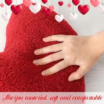 Yuntau 3 Pieces Sherpa Valentine's Day Heart Shaped Decorative Throw Pillows Red Pink Fluffy Love Pillow Aesthetic Coquette Room Decor for Gift Bed Sofa Couch(Red, Pink, White)
