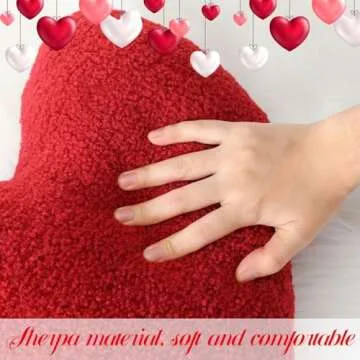 Yuntau 3 Pieces Sherpa Valentine's Day Heart Shaped Decorative Throw Pillows Red Pink Fluffy Love Pillow Aesthetic Coquette Room Decor for Gift Bed Sofa Couch(Red, Pink, White)