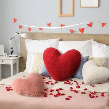 Yuntau 3 Pieces Sherpa Valentine's Day Heart Shaped Decorative Throw Pillows Red Pink Fluffy Love Pillow Aesthetic Coquette Room Decor for Gift Bed Sofa Couch(Red, Pink, White)