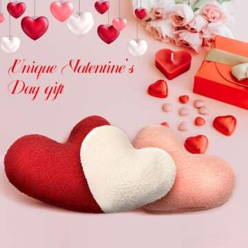 Yuntau 3 Pieces Sherpa Valentine's Day Heart Shaped Decorative Throw Pillows Red Pink Fluffy Love Pillow Aesthetic Coquette Room Decor for Gift Bed Sofa Couch(Red, Pink, White)