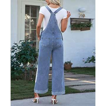 Vetinee Denim Rompers And Jumpsuits For Women Wide Leg Overalls Jumpsuit Casual Jeans Loose Overalls For Women Womens Overalls Denim Soft Sky Blue Size Medium Size 8 Size 10