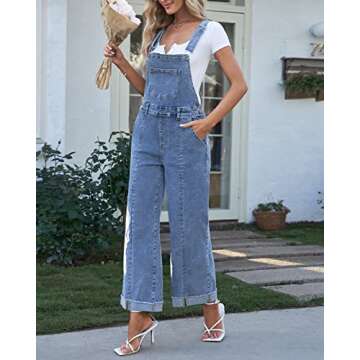 Vetinee Denim Rompers And Jumpsuits For Women Wide Leg Overalls Jumpsuit Casual Jeans Loose Overalls For Women Womens Overalls Denim Soft Sky Blue Size Medium Size 8 Size 10