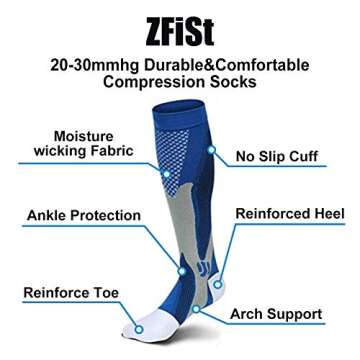 ZFiSt Sport Medical Compression Socks Men Women,2-5Pair 20-30mmhg Compression Socks for Nurse Edema Diabetic Varicose Veins Travel Flight XXL
