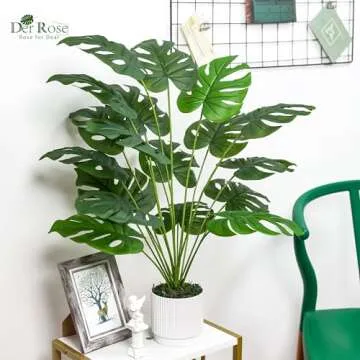 Der Rose 28" Fake Plants Large Artificial Monstera Faux Plants Indoor Tall for Outdoor Floor Front Porch Decor