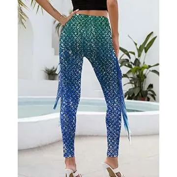 Mermaid Yoga Print Leggings for Women Plus Size Comfortable