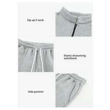 Aleumdr 2 Piece Sweatsuit Outfits for Women Jogging Sets Casual Long Sleeve Half Zip Pullover Drawstring Jogger Lounge Tracksuit Gray Large