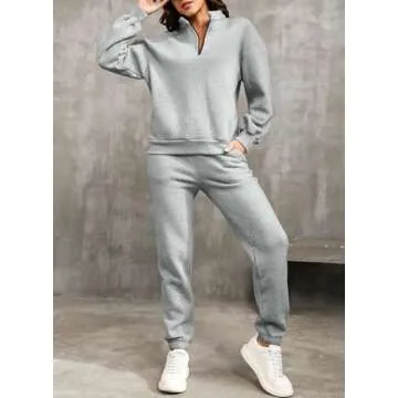 Aleumdr 2 Piece Sweatsuit Outfits for Women Jogging Sets Casual Long Sleeve Half Zip Pullover Drawstring Jogger Lounge Tracksuit Gray Large