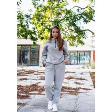 Aleumdr 2 Piece Sweatsuit Outfits for Women Jogging Sets Casual Long Sleeve Half Zip Pullover Drawstring Jogger Lounge Tracksuit Gray Large