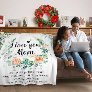 Dear Mom Blanket Throw Blankets Anniversary Birthday Gift for Mom from Daughter Son - Super Soft Fla...