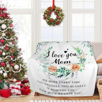 Dear Mom Blanket Throw Blankets Anniversary Birthday Gift for Mom from Daughter Son - Super Soft Flannel Throw Blankets for Christmas Day for Bed Couch - 50 x 60 Inches