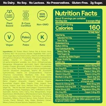 Happy Viking Greeña Colada Plant Protein Powder, Created by Venus Williams, 20G Protein, Low Carb, Keto, Vegan, Gluten-Free, Non-GMO, Superfoods, Complete Meal Replacement, 1 Canister (24 oz.)