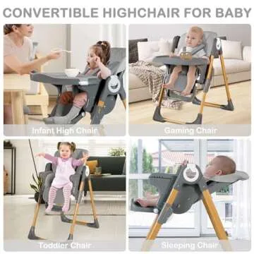 TODEFULL Foldable Baby Highchair, 3 in 1 High Chair for Babies and Toddlers, Portable Baby Chair w/A...