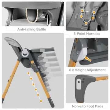 TODEFULL Foldable Baby Highchair, 3 in 1 High Chair for Babies and Toddlers, Portable Baby Chair w/Adjustable Height Seat & Recline & Footrest, Removable Double Tray, Baby Feeding Chair, Grey