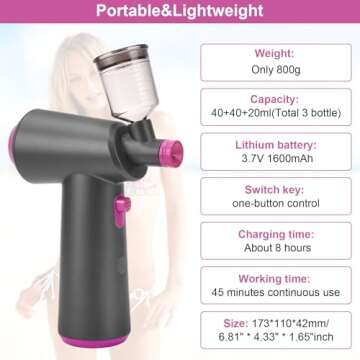 VARIPOWDER Portable Spray Tan Machine, Rechargeable HVLP Airbrush Spray Gun with 100ml Cup for Beach, Mobile, Home, Salon Tan