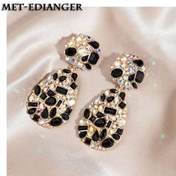 Glamorous Black Rhinestone Teardrop Earrings for Women