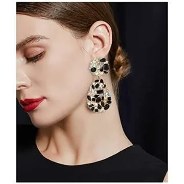 Glamorous Black Rhinestone Teardrop Earrings for Women
