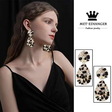 Glamorous Black Rhinestone Teardrop Earrings for Women