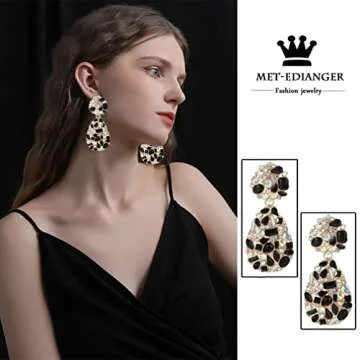 Glamorous Black Rhinestone Teardrop Earrings for Women