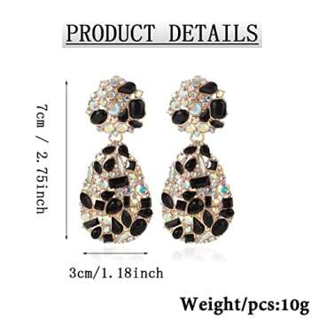 Glamorous Black Rhinestone Teardrop Earrings for Women