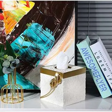 Hymmah Modern Square Tissue Box Cover Holder,Bathroom Accessories Decor Unique Design Tissue Box Cover for Bathroom Vanity Counter Tops Also Great for Bedrooms and Living Rooms