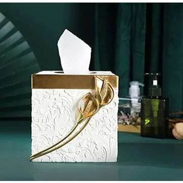 Hymmah Modern Square Tissue Box Cover Holder,Bathroom Accessories Decor Unique Design Tissue Box Cover for Bathroom Vanity Counter Tops Also Great for Bedrooms and Living Rooms