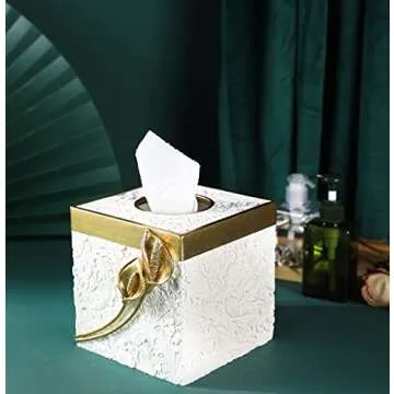 Hymmah Modern Square Tissue Box Cover Holder,Bathroom Accessories Decor Unique Design Tissue Box Cover for Bathroom Vanity Counter Tops Also Great for Bedrooms and Living Rooms