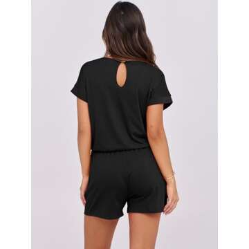 ANRABESS Rompers for Women Summer 2025 Casual Dressy One Piece Tshirt Short Pants Jumpsuit Beach Vacation Outfit Clothes A233-hei-M Black