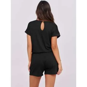 ANRABESS Rompers for Women Summer 2025 Casual Dressy One Piece Tshirt Short Pants Jumpsuit Beach Vacation Outfit Clothes A233-hei-M Black