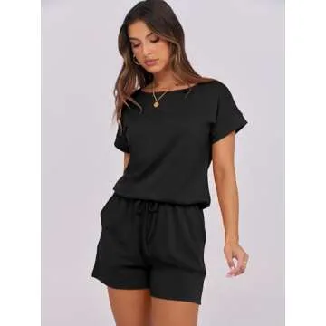 ANRABESS Rompers for Women Summer 2025 Casual Dressy One Piece Tshirt Short Pants Jumpsuit Beach Vacation Outfit Clothes A233-hei-M Black