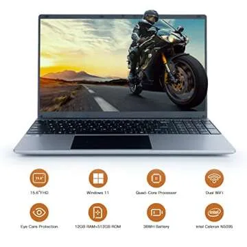 ANMESC Laptop, 15.6" 1080P Full HD Display High Performance Quad-Core Intel Celeron N5095 Processors 12GB DDR4 512GB SSD Windows 11 Laptop Computers, 2.4G/5G WiFi, Bluetooth 4.2, Long Battery Life