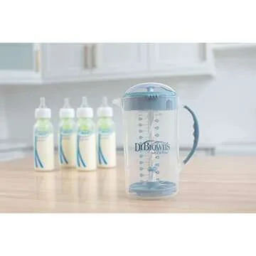 Dr. Brown's Baby Formula Mixing Pitcher 32oz, Blue with Anti-Colic Options+ Narrow Baby Bottles, 4 P...